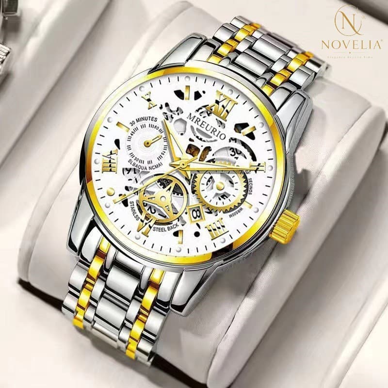 Relógio masculino oco Fashion Log relógio masculino com pulseira de aço relógio de quartzo empresarial