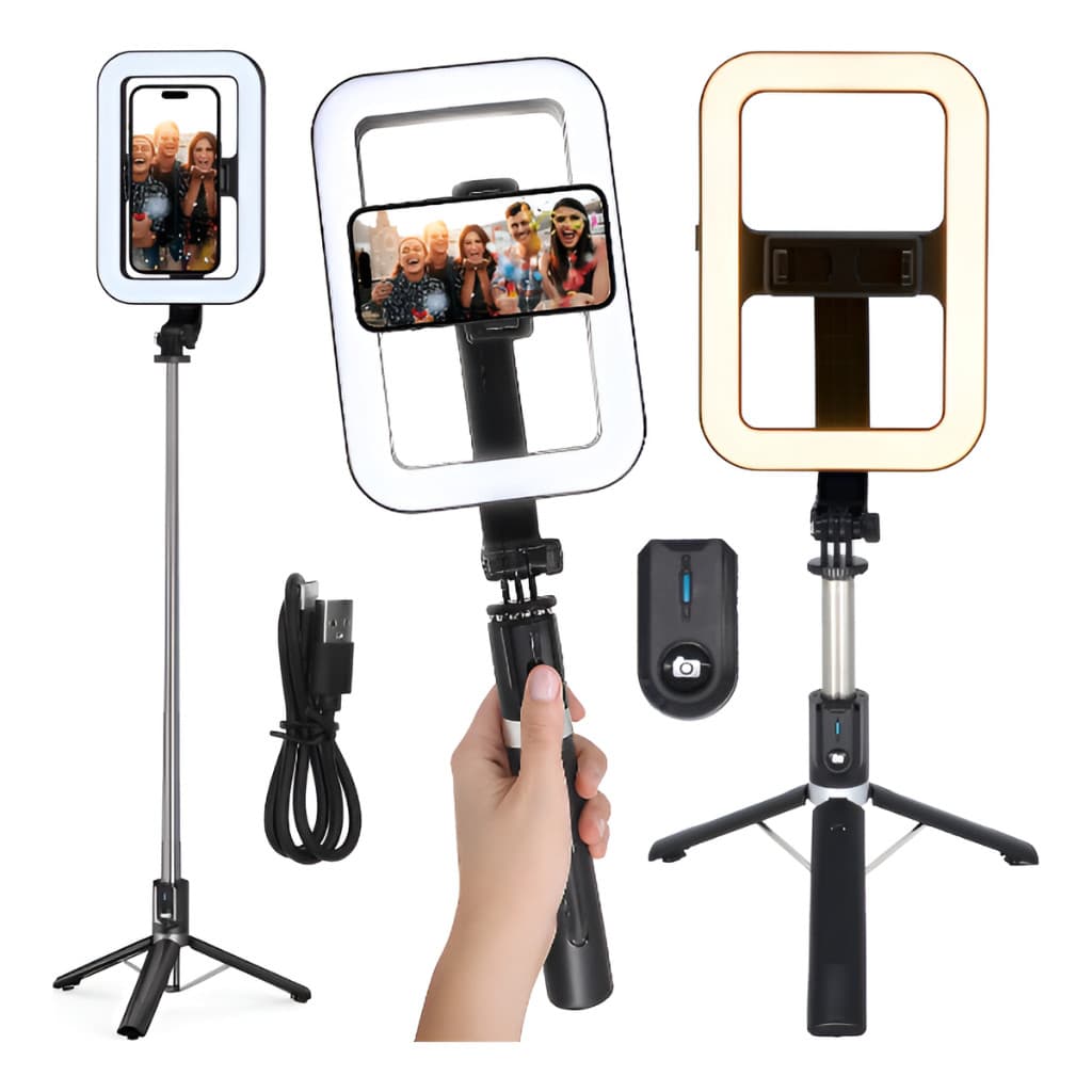 Ring Light Luminária Led Pau de Selfie Com Tripé Até 1,2 M e Suporte De Celular Controle Wireless