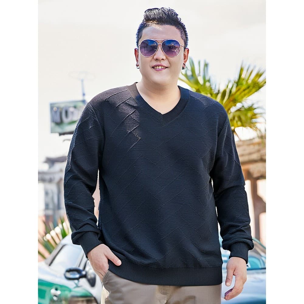 Outono de manga comprida moda camisa de fundo com decote em V masculino gordo mais gordura mais novo estilo All-Match pu