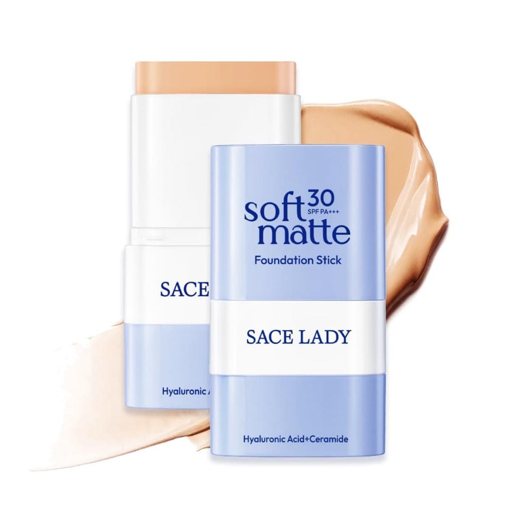 SACE LADY Foundation Stick, Base de Maquiagem com Cobertura Média a Total com Pincel Integrado, Base de Maquiagem Facial