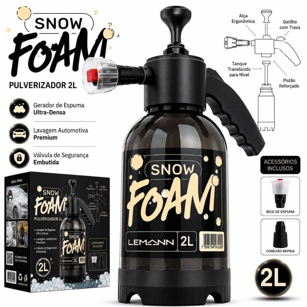 Snow Foam Pulverizador Manual Borrifador Alta Pressão 2 Litros Com 2 Bicos Espuma Automotivo Lavagem Carro Moto Limpeza