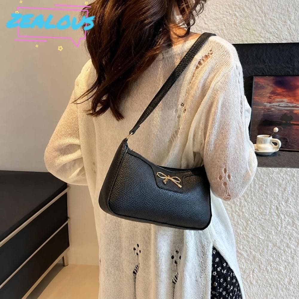 Bolsa Tote ZEALOUSSS , De Ombro Versátil Com Design De Laço Nas Axilas Couro PU Fecho De Zíper