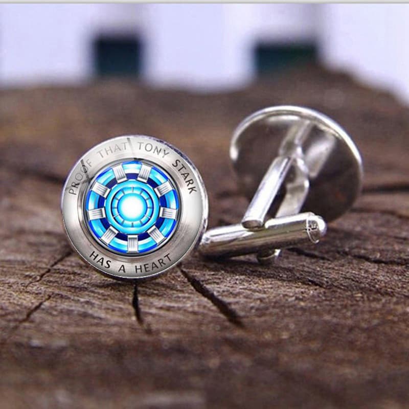Homem de ferro coração reator tempo Gem abotoaduras camisa francesa masculina abotoaduras manguito unhas acessórios euro