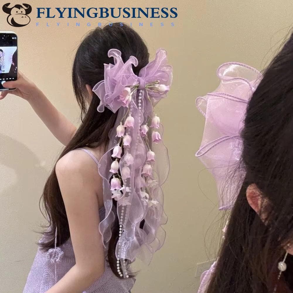 Grampo De Cabelo De Flor De Fada FLYINGBUSINESS , Clipe De Bico De Pato Com Laço Doce De Borla , Malha De Gaze De Seda