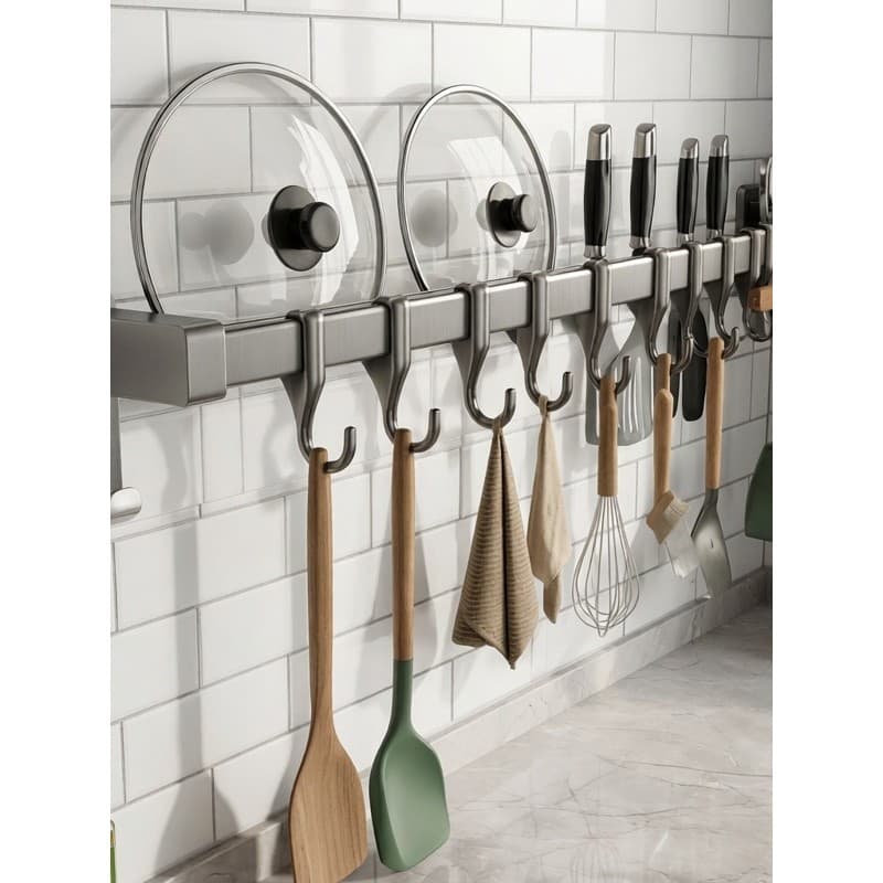 Gancho de cozinha sem perfuração, haste de suspensão, pote, colher, pá, cabide multifuncional, prateleira, gancho de par