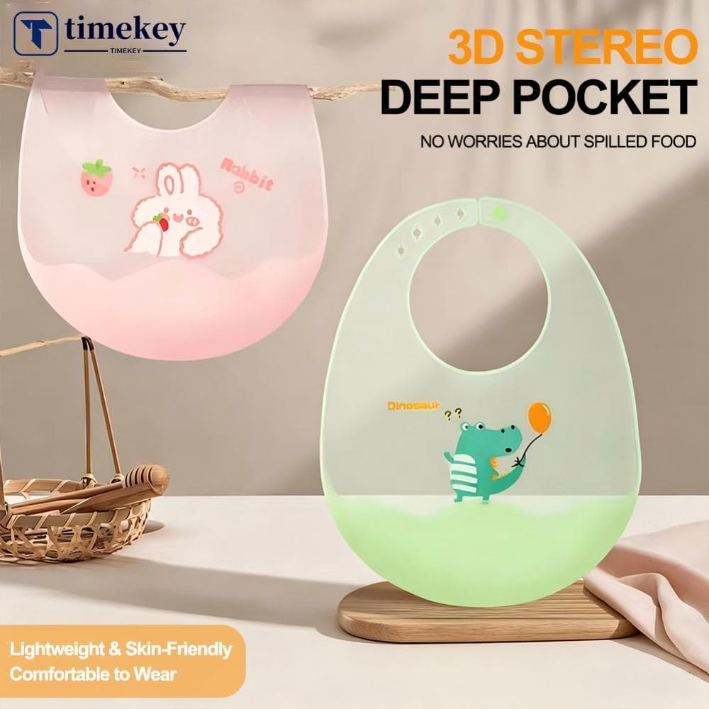 TIMEKEY Babadores De Bebê À Prova D'água , Silicone Macio Para Crianças , Avental De Comida Com Estampa De Animal , Supe