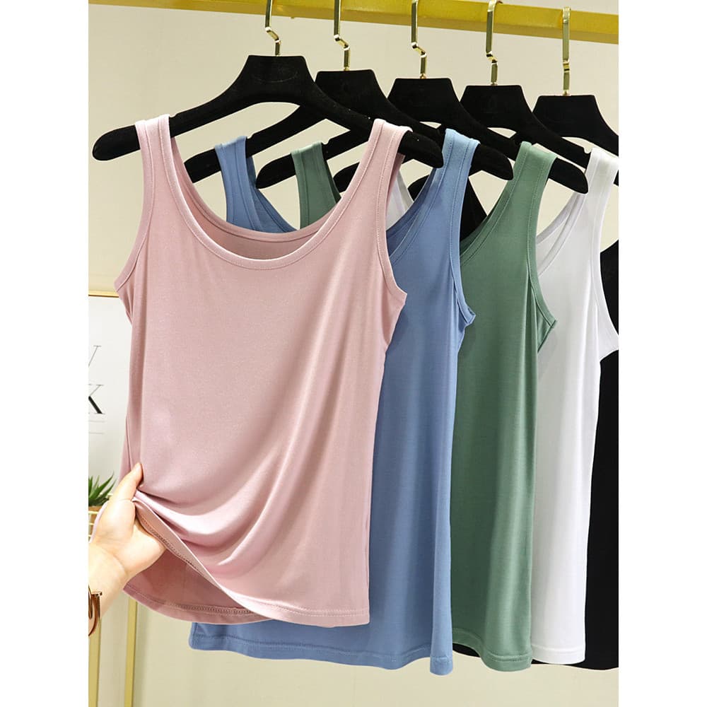 Modal camisola feminina verão estilo fino cor sólida sem mangas camisa de fundo fino-ajuste All-match simples interior c