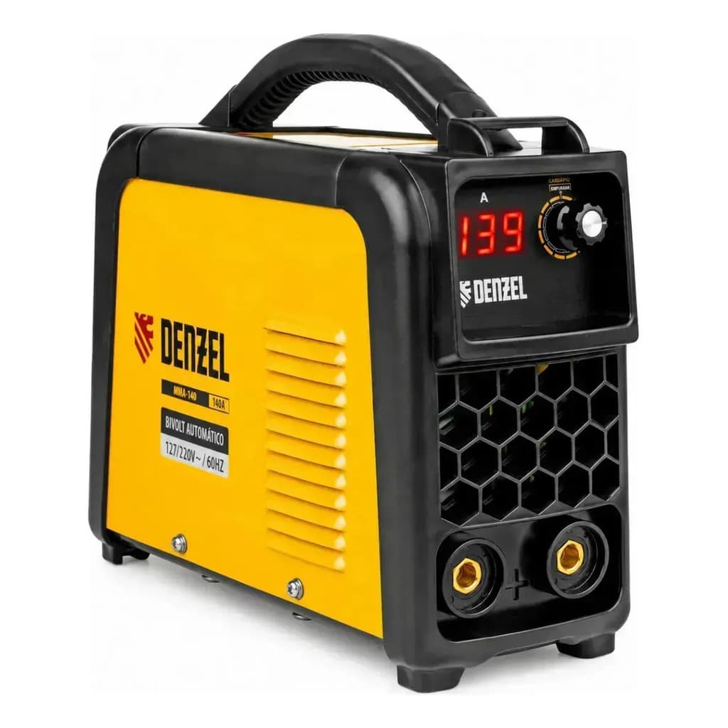 Inversora de Solda Denzel 140A MMA-140 Bivolt Automática Display Digital Ciclo de Trabalho 60% Eletrodo 4mm