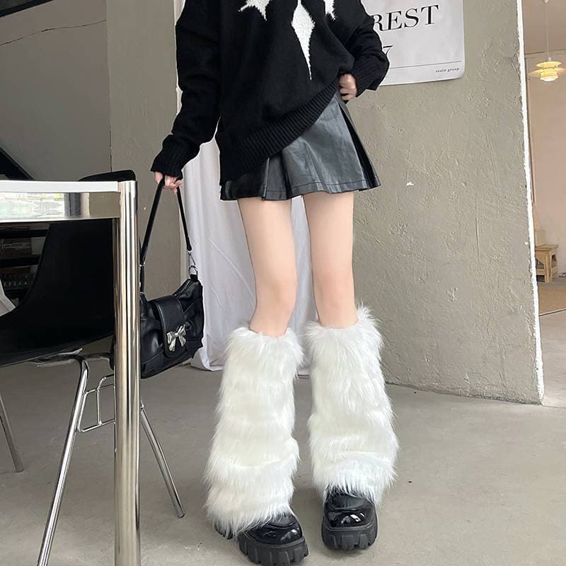 Polainas De Couro Sintético Branco Y2K Goth Punk Meias Da Moda Na Altura Do Joelho