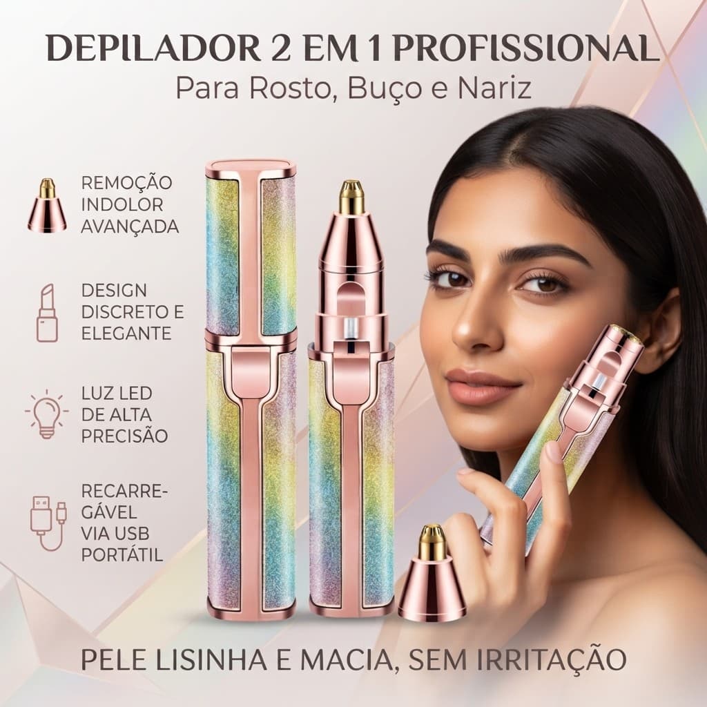 Depilador Recarregável Portátil Depilador Indolor Tira Pelos Faciais Nariz Buço 2 em 1