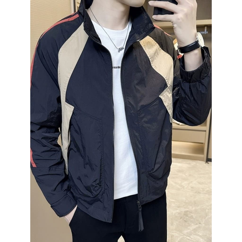Outono jaqueta fina masculina novo estilo na moda cor combinando protetor solar gola alta jaqueta primavera outono rufiã
