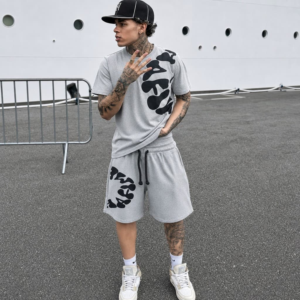 Kit Masculino Synaworld Camisa Bermuda Moletom Estampado Hafime Streetwear Y2K Trap