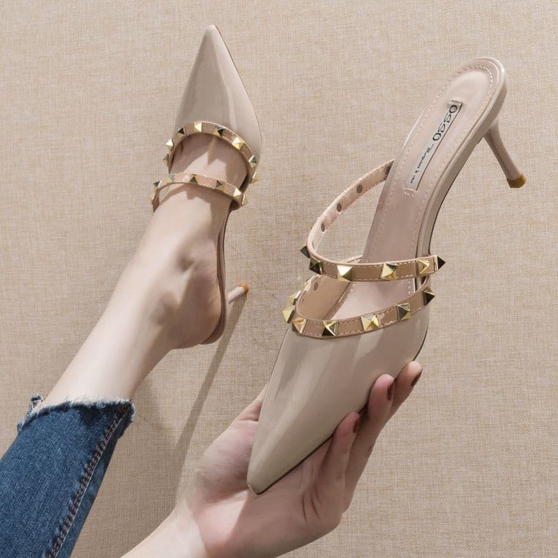 Sapatos femininos de salto alto bico fino Stiletto moda Baotou strass salto alto
