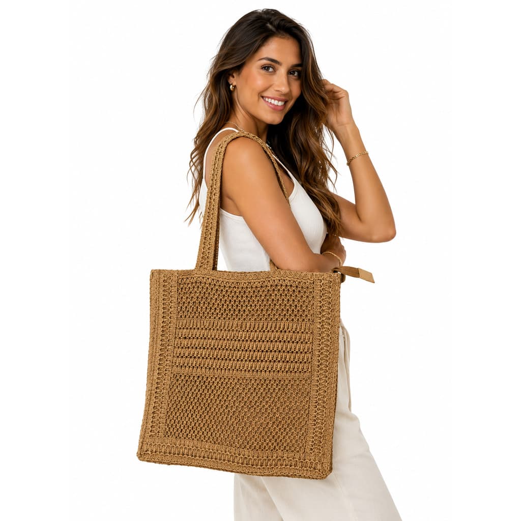 Bolsa de Palha Feminina Sacola Grande Quadrada de Ombro Moda Praia Verão