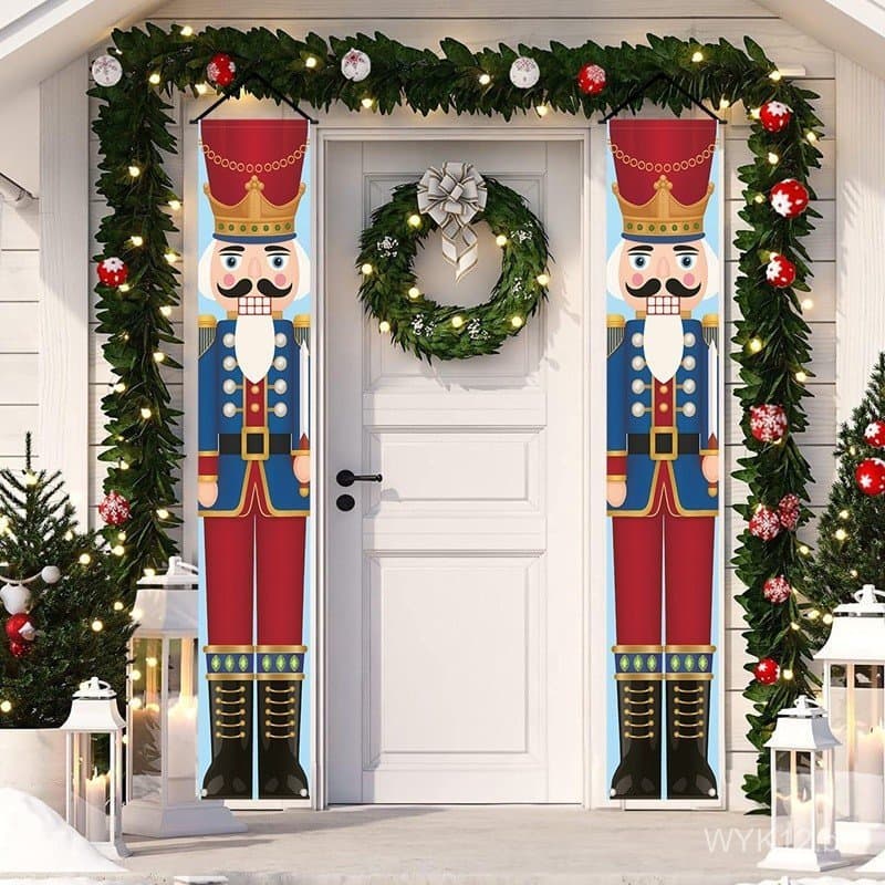 Banner de Natal Quebra-Nozes para Exterior, 180 * 30cm, Decoração de Parede para Festas em Casa, 2 Peças