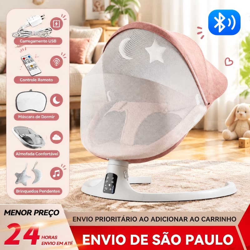 BAIERDI Balanço elétrico 5 funções para bebê, mosquiteiro incluso, função de música e comando à distância para casa