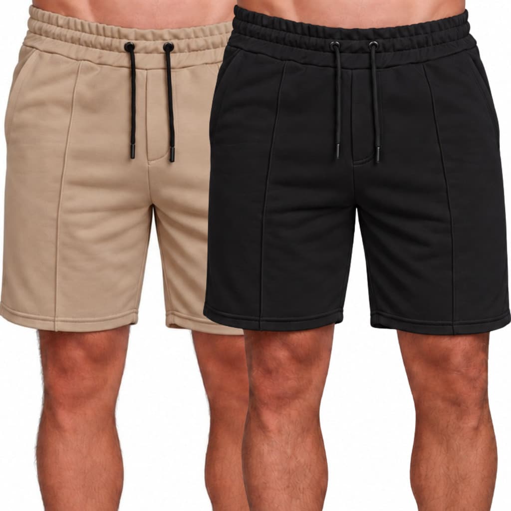 Kit 2 Bermudas Masculinas Adulto Moletinho com Nervura Frontal Bolsos Laterais Elástico e Cordão P ao GG
