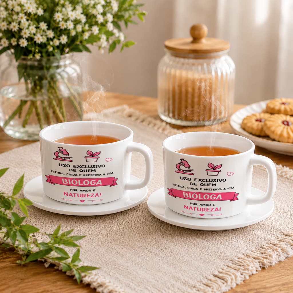 Kit 2 Xícaras com Pires Barbeiro Barbearia Barba Cabelo