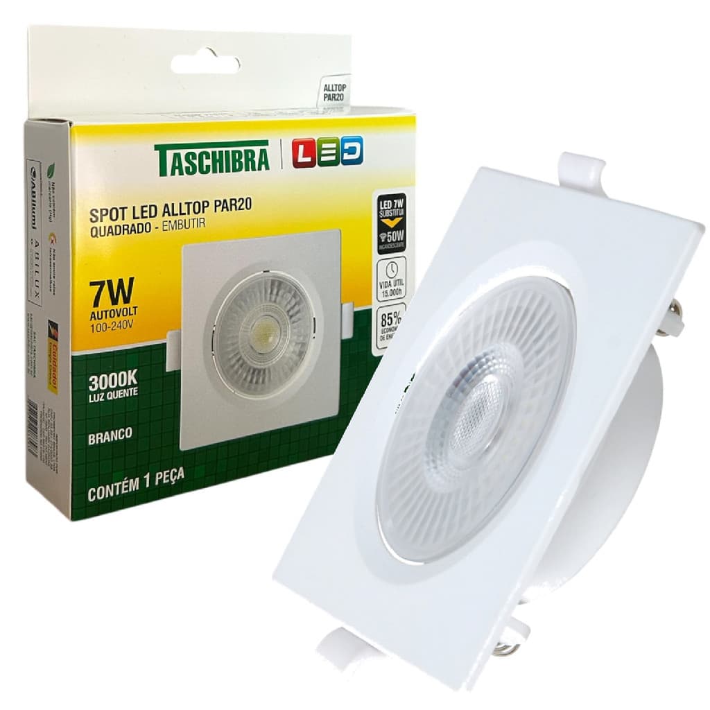 Kit 10 Spot Led Quadrado Embutir 7W Luz Quente 3000K Amarelo