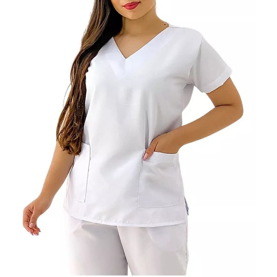 Pijama Cirúrgico  Plus Size Feminino Branco Com Elastano