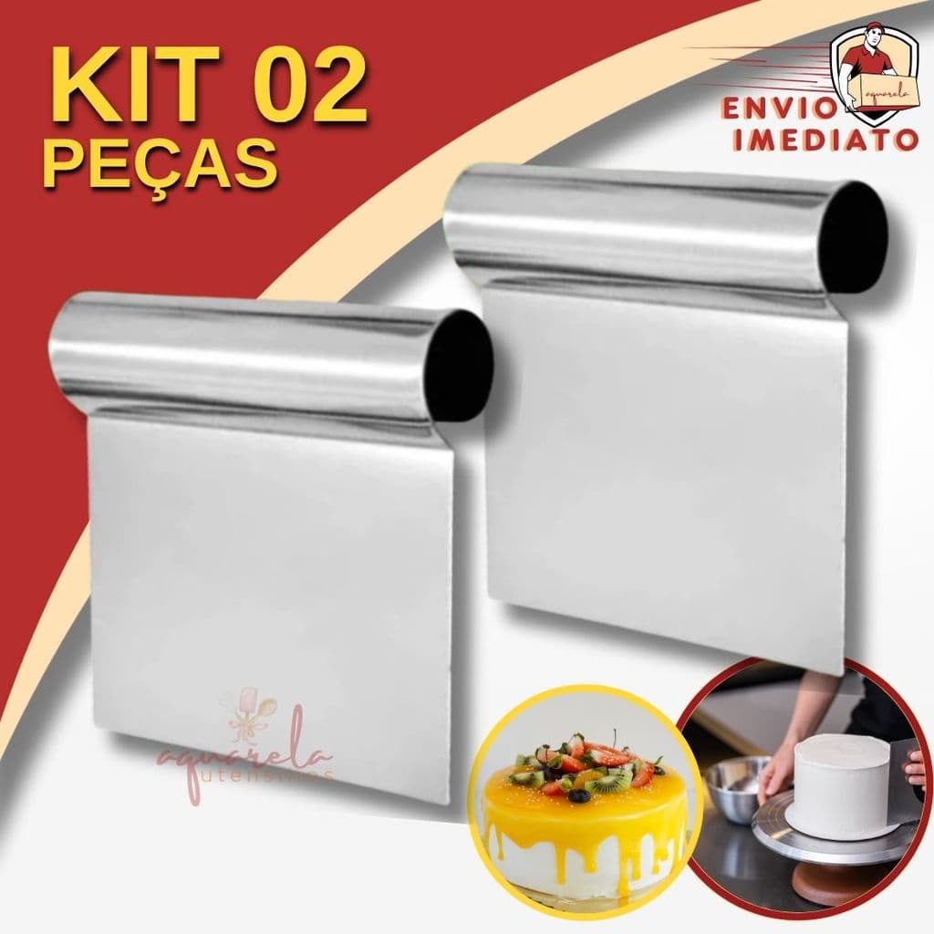 Kit 2 Espátula Em Inox Prática Raspador Cortador De Massa Com Cabo Tubular 15cm