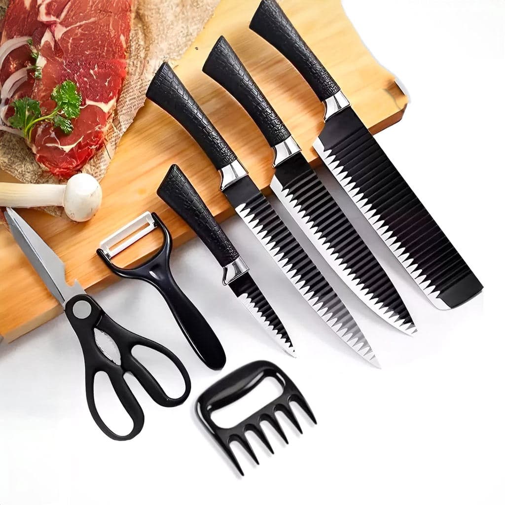 Conjunto de Facas 8 Peças Aço Inox Garra Tesoura Cozinha