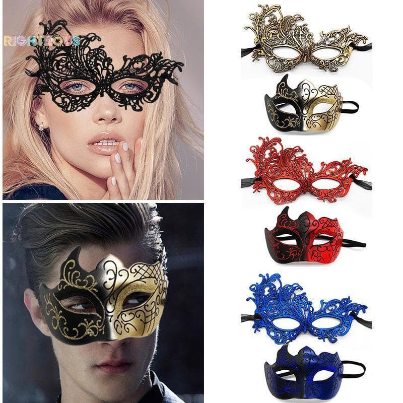 Rightrous Conjunto De Máscara De Máscaras De Renda Preta Elegante , 2 Peças , Para Casais , Perfeito Festa Veneziana , C
