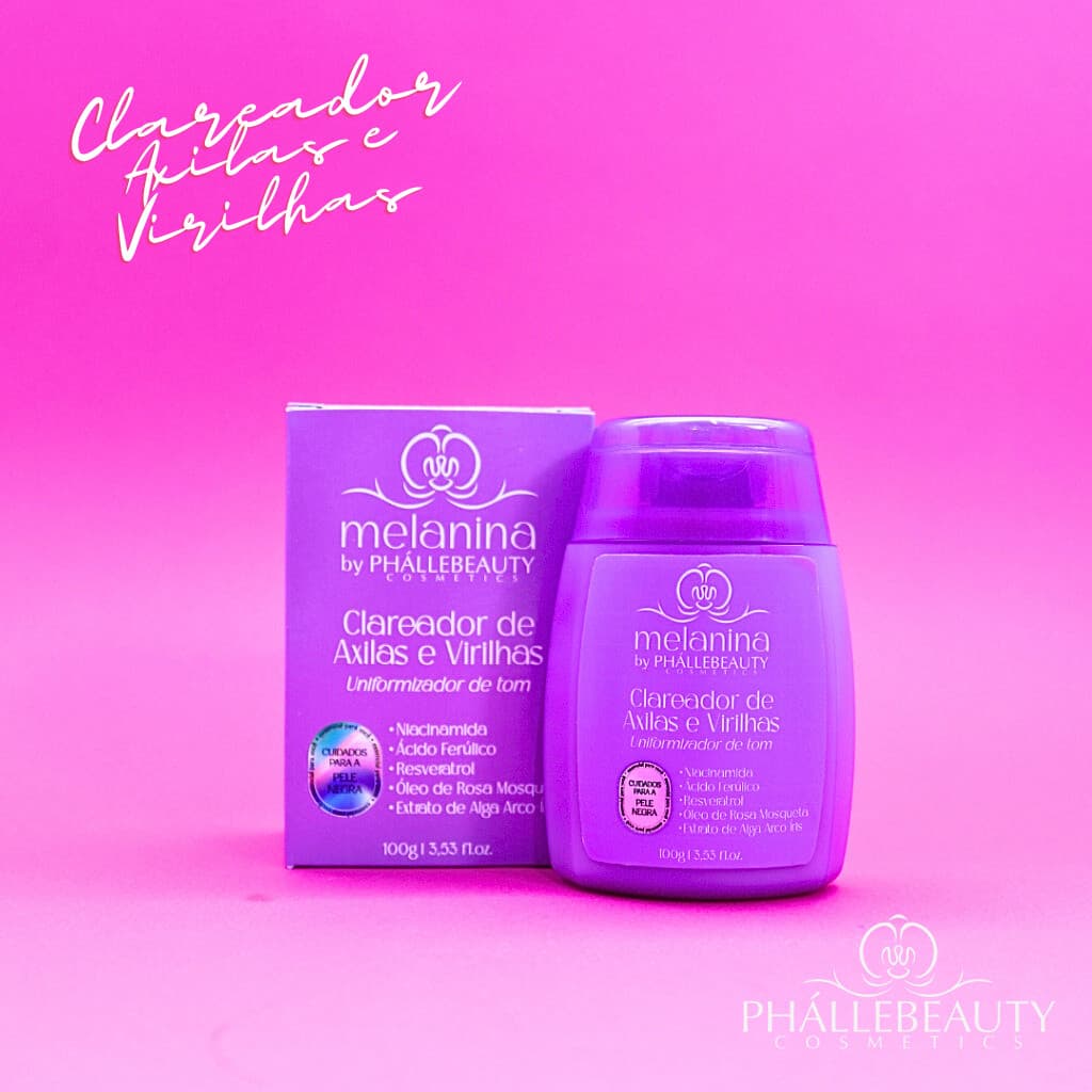 Clareador de axilas e virilhas Phallebeauty, preveni escurecimento, uniformiza e ilumina a pele