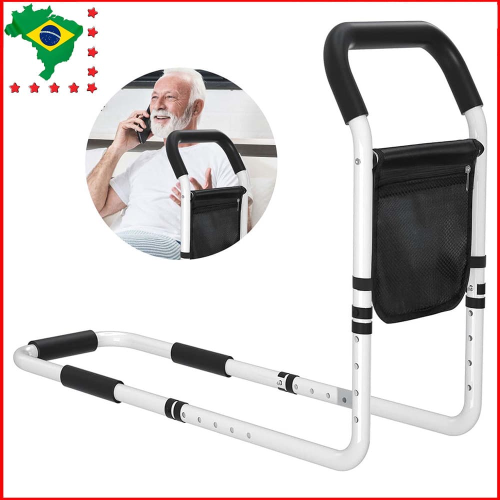 Grade Cama Idoso Grade Cama Idoso com Alça Antiderrapante Bolso Armazenamento Preto Grades Cama Protetor