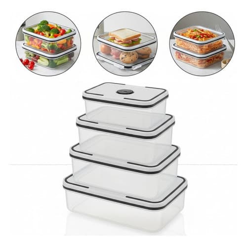 Conjunto 4 Potes Herméticos Plástico Armazenar Alimento