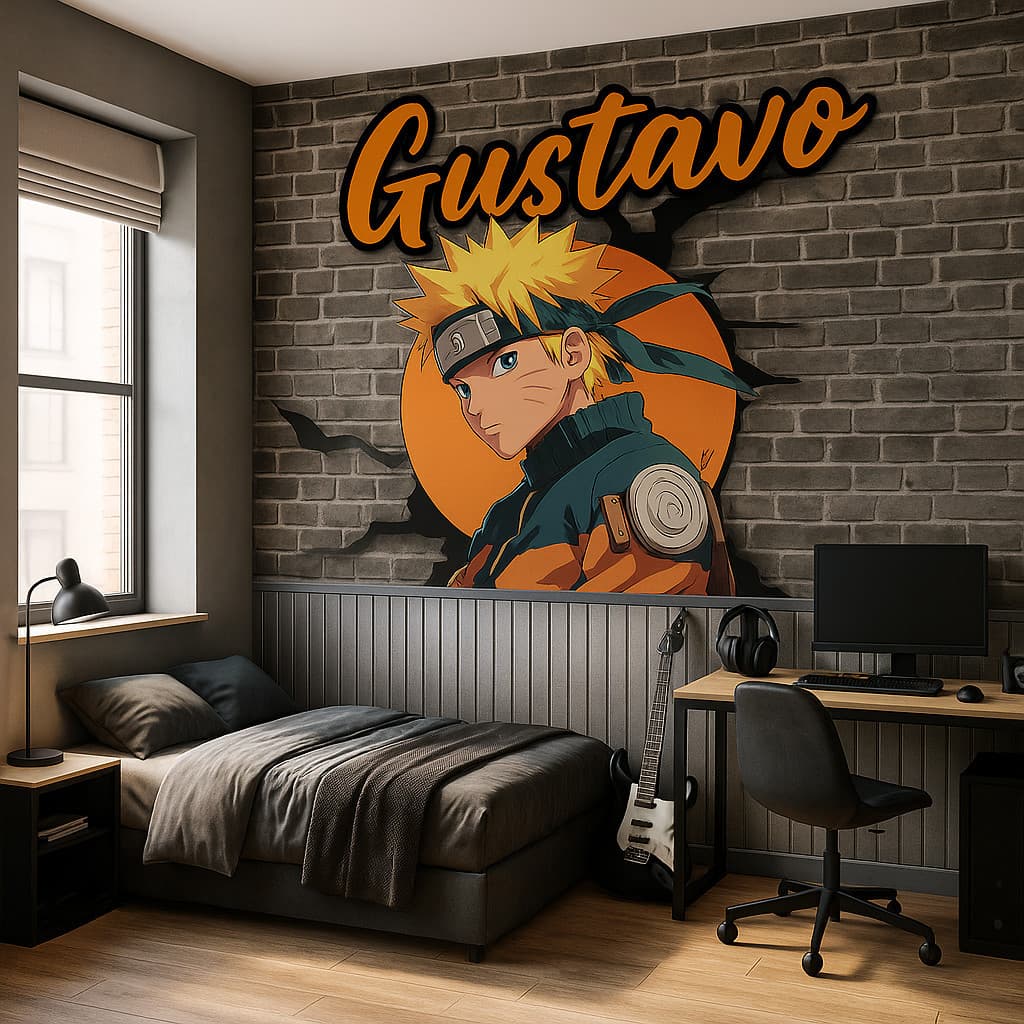 Papel de Parede Tema Anime Naruto Grafite + Ripado Quarto Menino + Nome