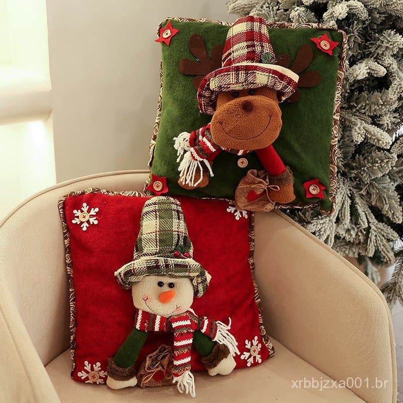 Almofada de Pelúcia para Sofá Decoração de Natal Presente Capa de Almofada Casa Boneco de Neve Rena Papai Noel Brinquedo