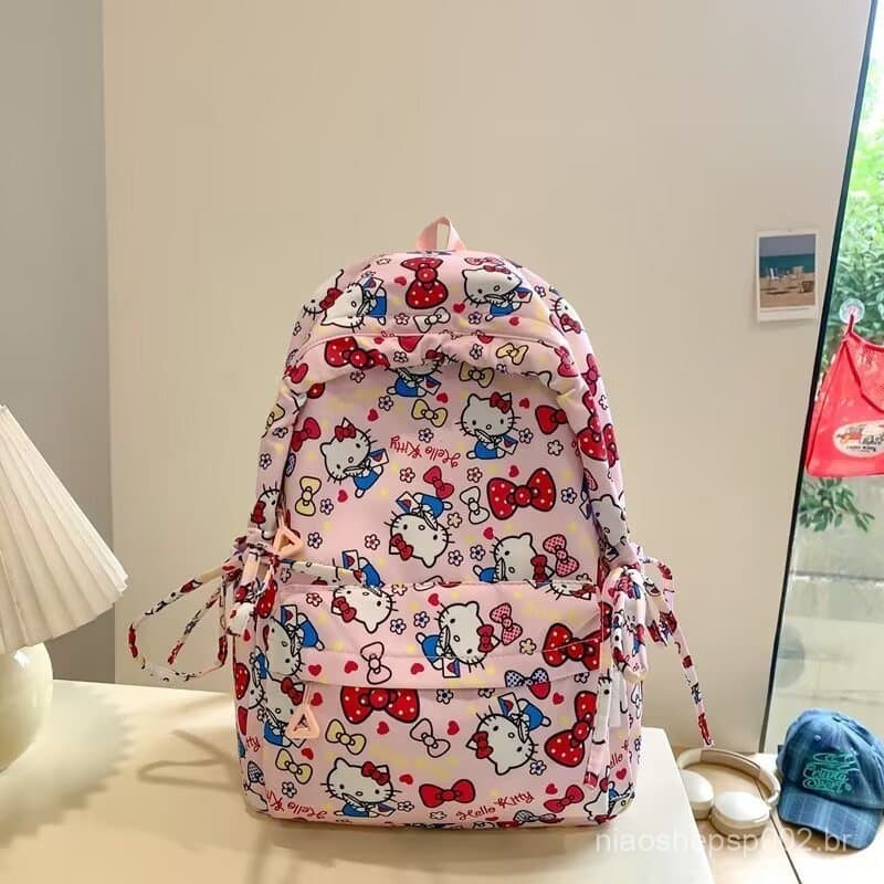 Mochila de viagem à prova d'água de grande capacidade com design Hello Kitty, adequada para mulheres.