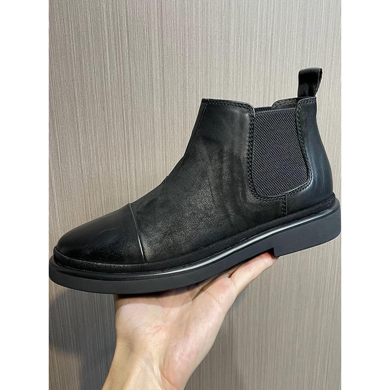 Botas Chelsea de cor polonesa Botas curtas masculinas de couro genuíno outono inverno novo estilo botas de couro retrô e