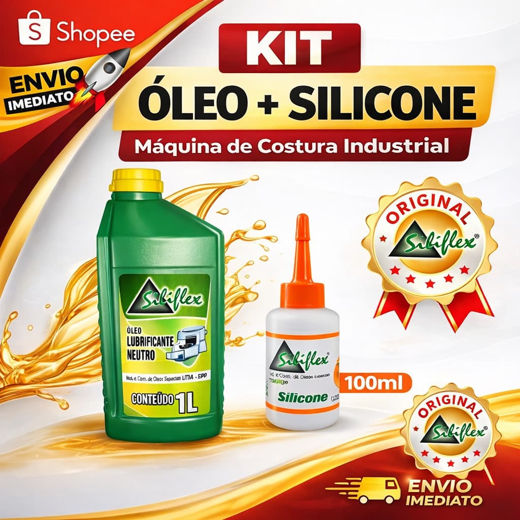 Kit Óleo Máquina de Costura Industrial 1L + Silicone 100ml Siliflex Reta Overlock Galoneira