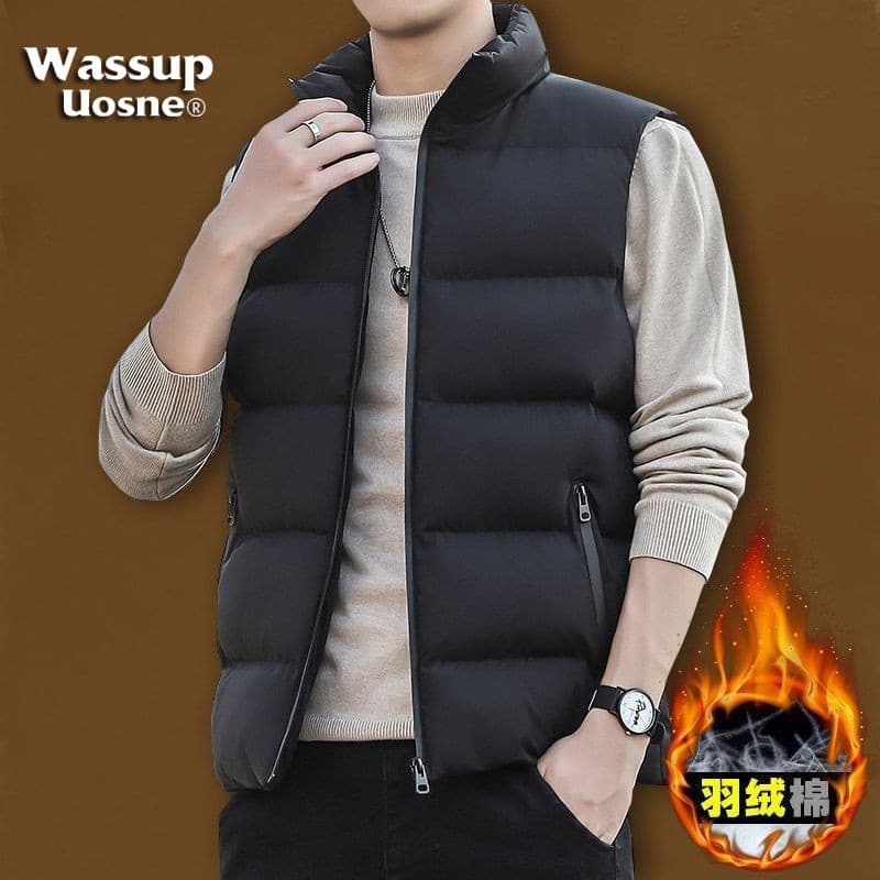 WASSUP Colete de algodão com gola alta masculino, colete esportivo quente de inverno, tendência juvenil, jaqueta espessa