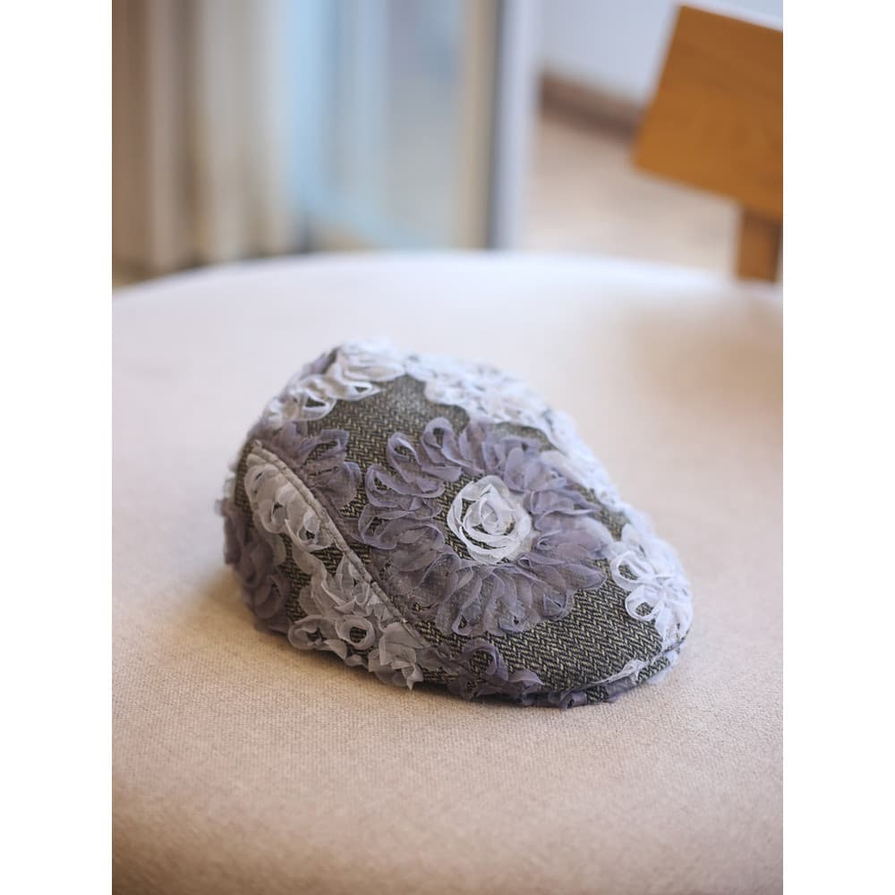 Literário artesanal flor frente chapéu feminino outono inverno quente boné de pico estilo fada jornaleiro chapéu Commute