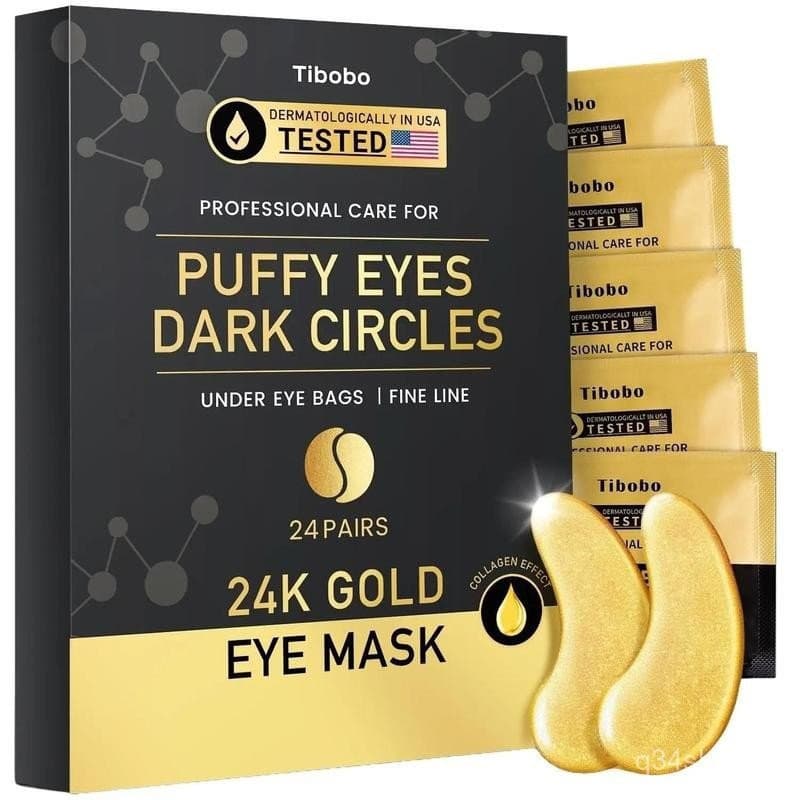 Patches de Gel para Olhos com Colágeno e Ouro 24k Tibobo, 48 peças/caixa, Máscara para Olhos para Rugas e Inchaço, Patch