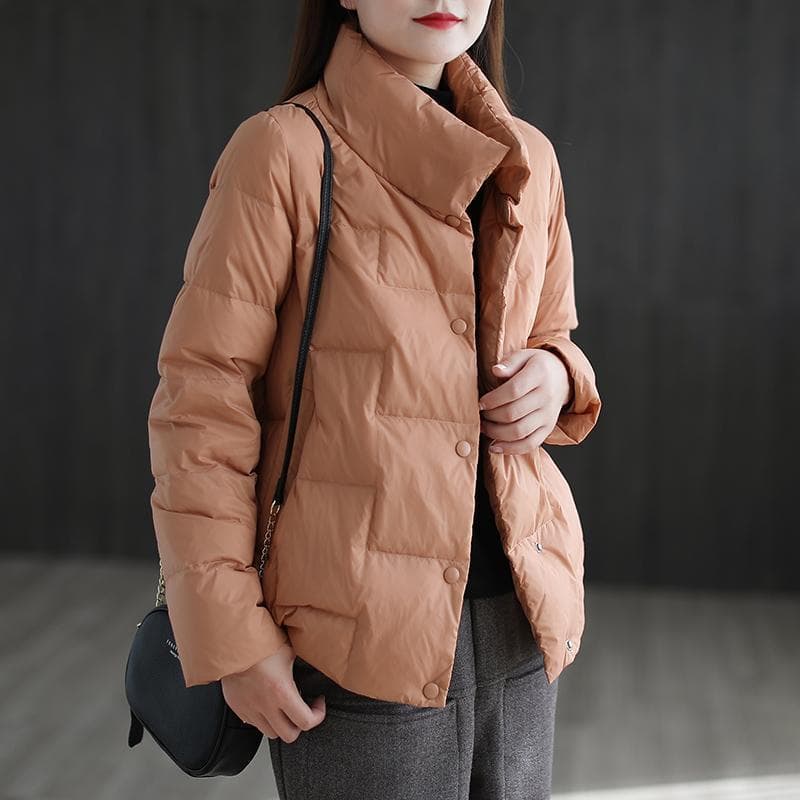 Início do outono novo estilo pato branco para baixo jaqueta curta feminina novo estilo gola estilo ocidental escada rota