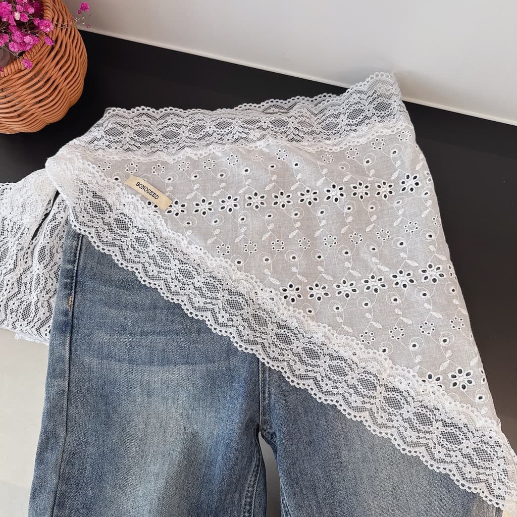 Estilo coreano puro algodão renda oco grande triângulo cachecol feminino moda estilo ocidental empilhamento Hip-cobrindo