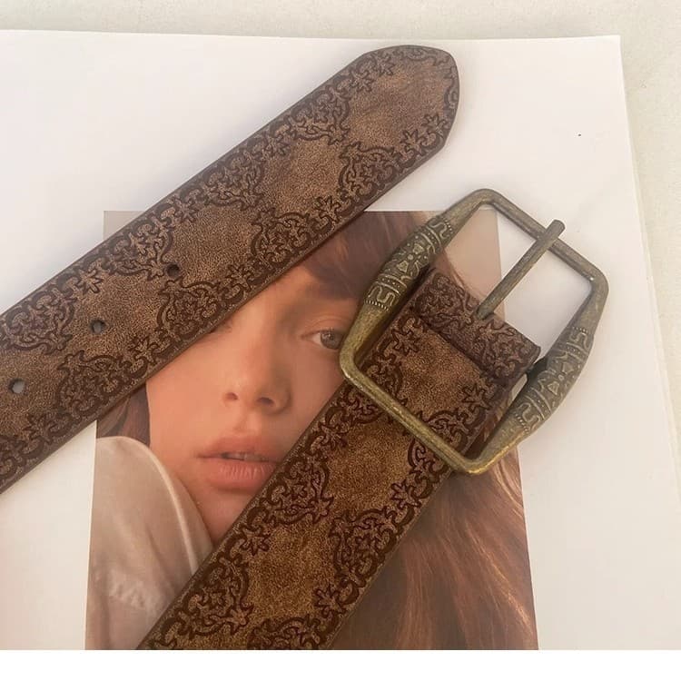 | cinto masculino plus size | ♡Original angustiado Bronze cinto senhoras cinto High-End Retro em relevo nicho Design sen