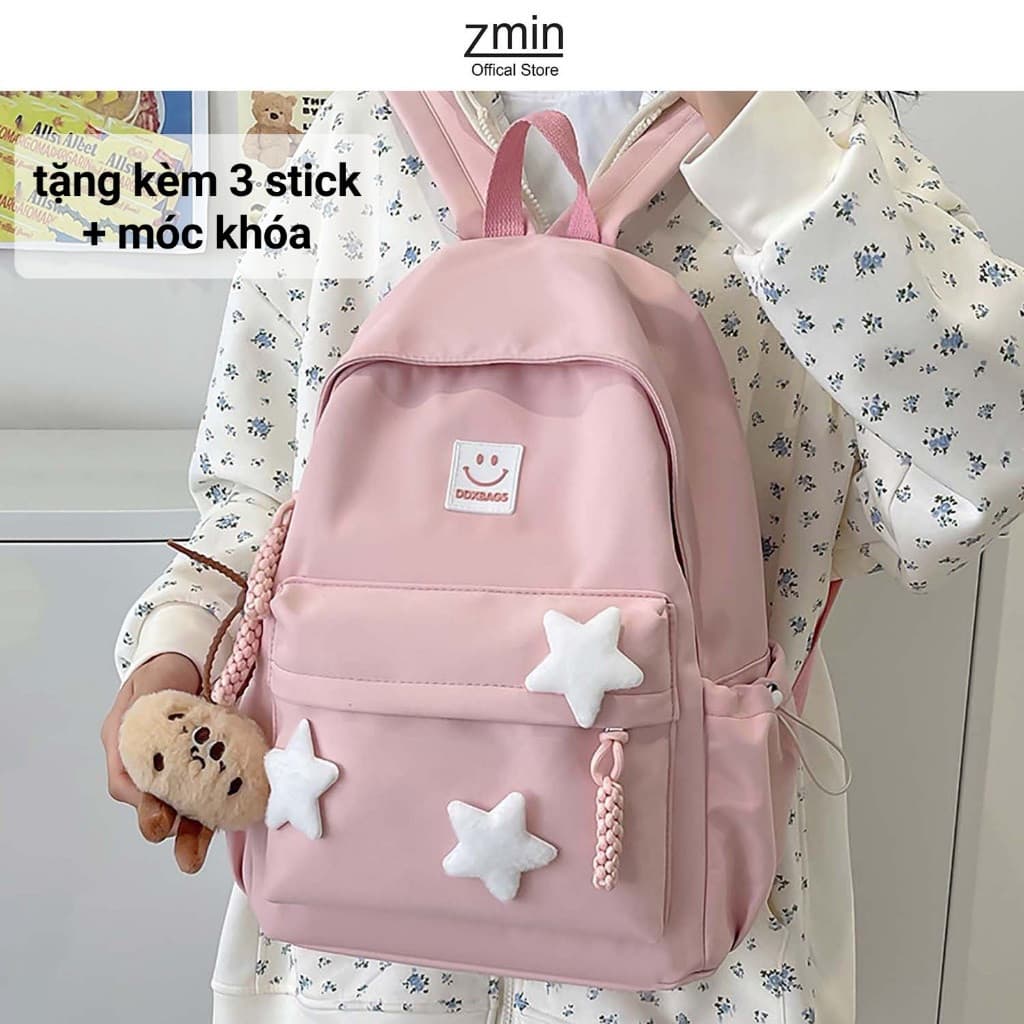 Mochila escolar feminina com chaveiro e adesivo de estrela Zmin, comporta laptop de 13 polegadas, A4 - Z006