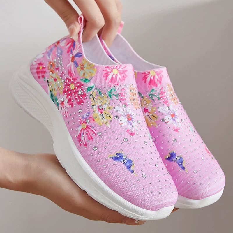 Sapatos de palha sapatos femininos coloridos bordados voando tênis de malha moda deslizamento-em sapatos mãe meias de st
