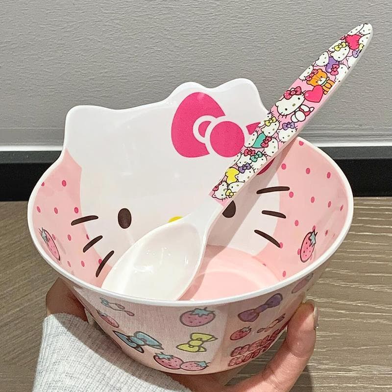 Olá kitty Tigela de gato Talheres Tigela de macarrão instantâneo Imitação de dormitório de cerâmica Estudantes doméstico