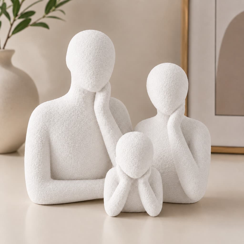 Estátua Família Pensadora Moderna Harmonia Decoração Sala Presente Casal Família Escultura