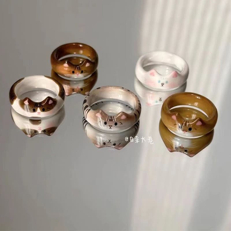 Anel de gato com acabamento em esmalte, com design divertido e fofo, design exclusivo, anel versátil com tema de animal