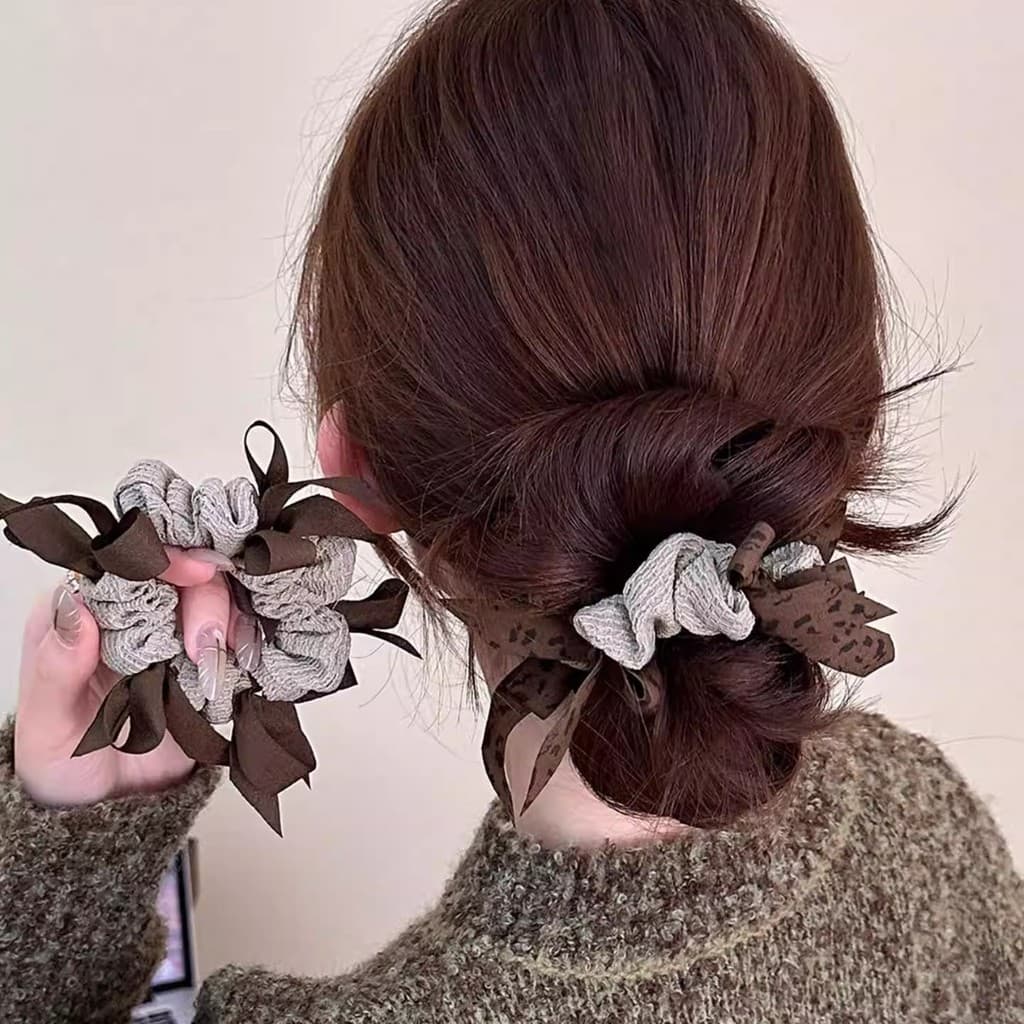 Elástico de Cabelo Scrunchie Laço Trançado Estilo Coreano Volume Coque Rabo de Cavalo Moda