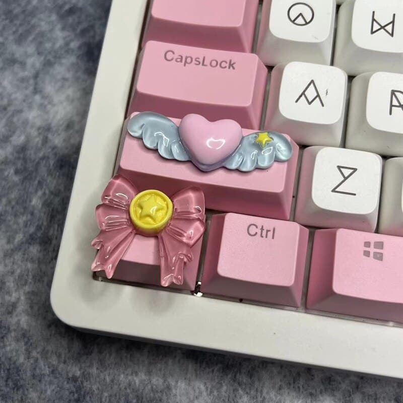 Bonito magia amor coração asas keycap espaço chave jogo teclado mecânico eixo cruz rosa arco keycap