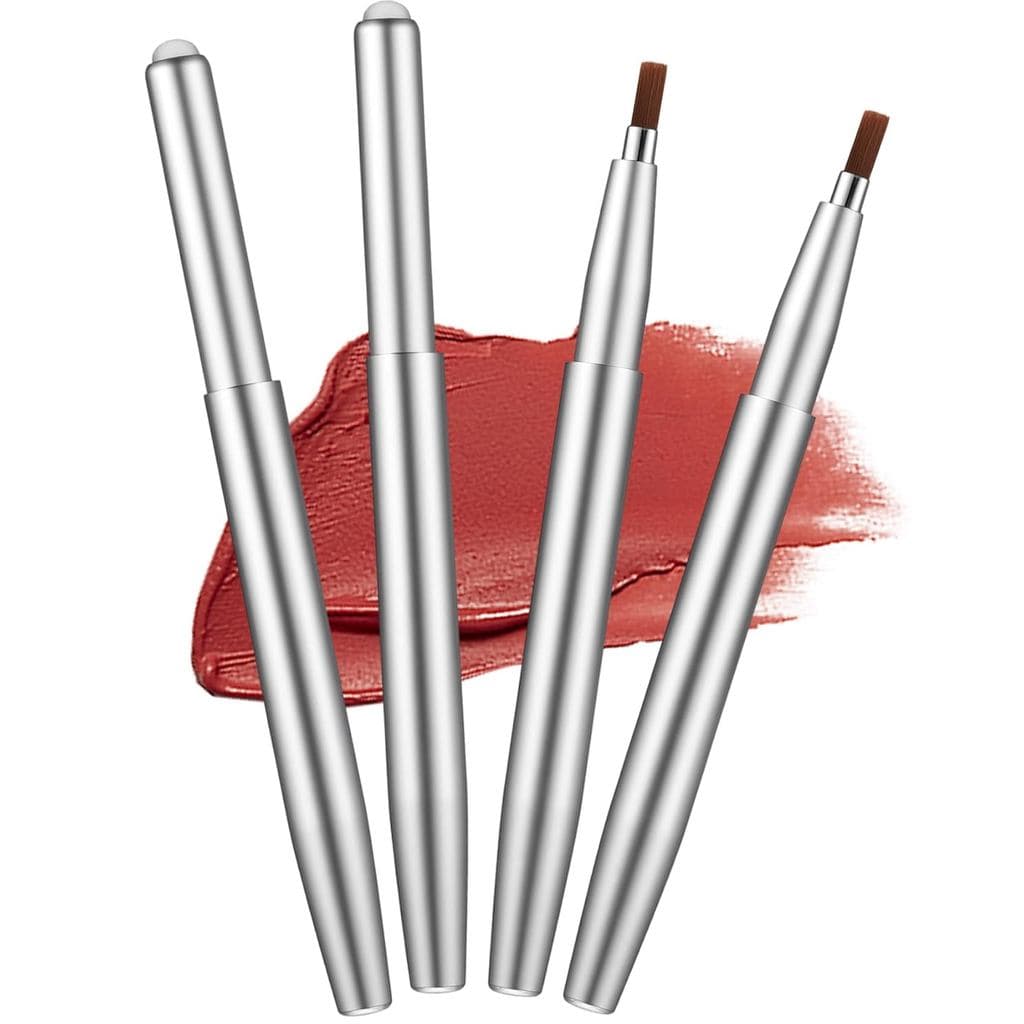 4 Pincéis Retráteis para Batom com Tampa, Pincel Retrátil Prateado para Batons, Brilho Labial, Sombra de Olhos, Viagem (