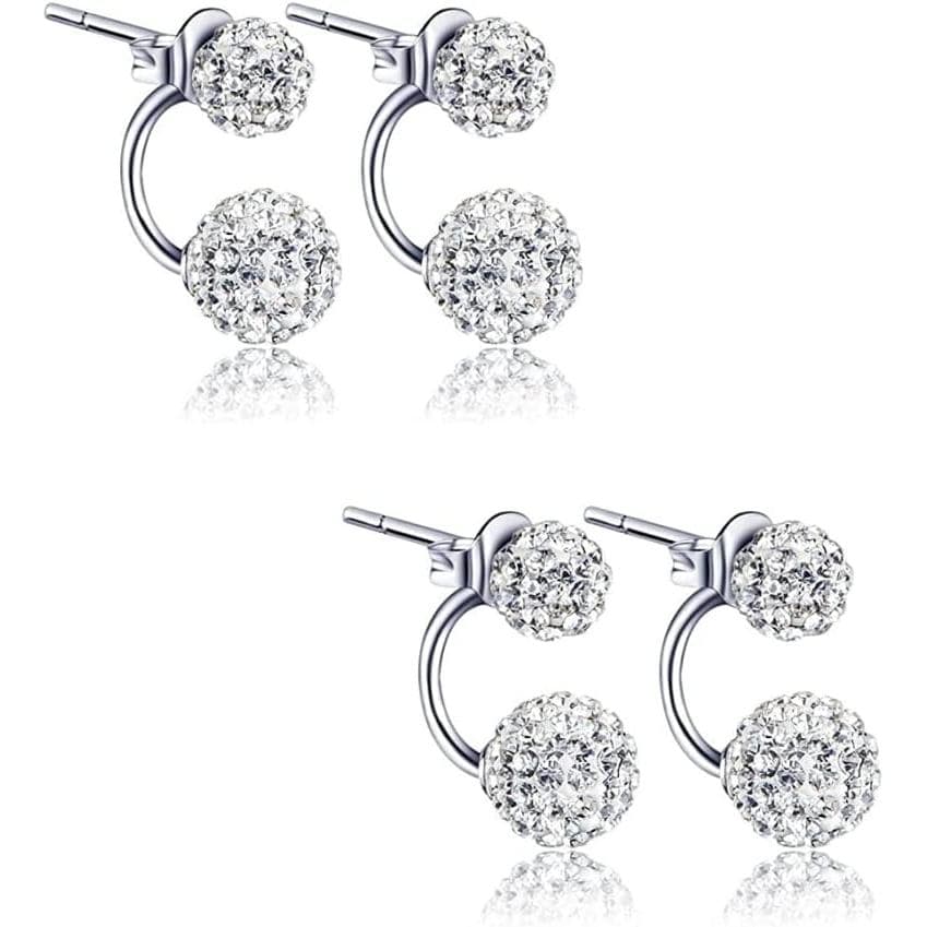 2 pares de brincos de prata com esferas de cristal e strass, joias brilhantes para mulheres